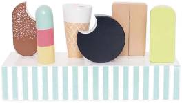 Pastellfärgad glasslåda i retrostil med små glasstillbehör