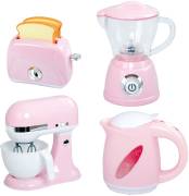 Köksleksaker med fyra leksaksmaskiner, bland annat blender, brödrost och mixer