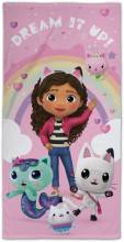 Badhandduk med Gabby's Dollhouse-motiv, färgglad dockfigur i stort tryck Badhandduk med Gabby's Dollhouse-motiv, färgglad dockfigur i stort tryck