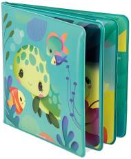Vattentålig badbok för bebis med havssköldpadda och fiskmotiv