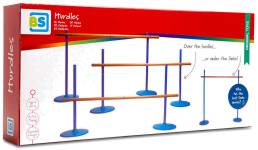 Justerbart hopphinder för käpphästar med två hinderstöd och tvärbom