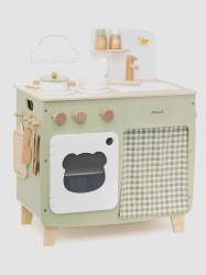 Leksakskök i grön design för barn som gillar matlagning på låtsas.