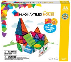 Magna-Tiles hus i 28 delar med magnetiska byggdelar för kreativ lek.