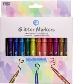 Större set med glitterpennor i klara färger