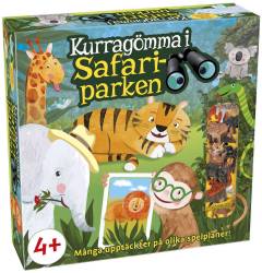 Barnspel med safaridjur på spelplan och kort