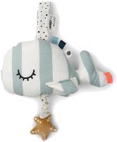 Valformad speldosa i mjuk plysch med tandborste i munnen som doppresent till baby