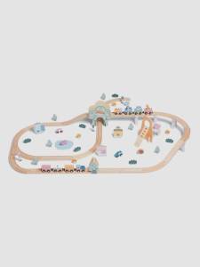 Tågset med 90-delar som uppmuntrar kreativ lek med järnväg och fordon.